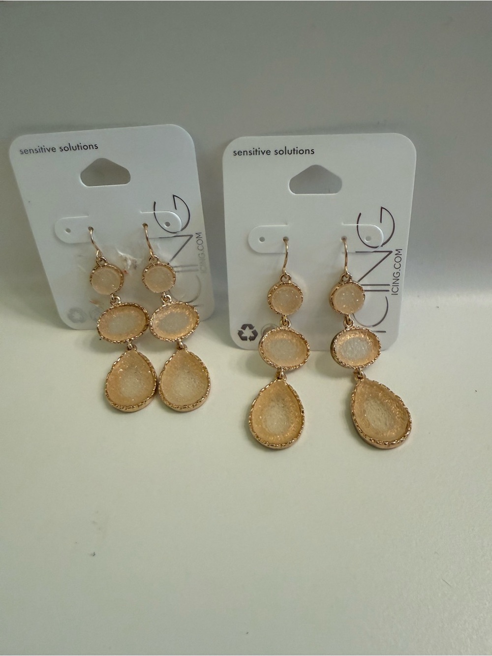 Icing Gold-Tone Champagne Druzy Triple Drop Earrings - Picture 1 of 3
